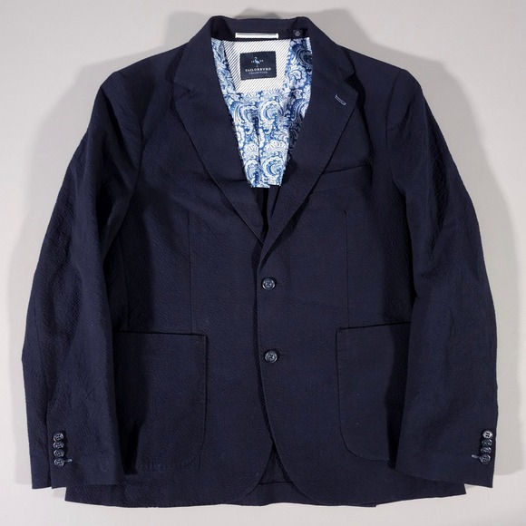 Tailorbyrd Other - Tailorbyrd Blazer Mens 42R Navy Blue Seersucker Stretch Cotton Paisley Lining